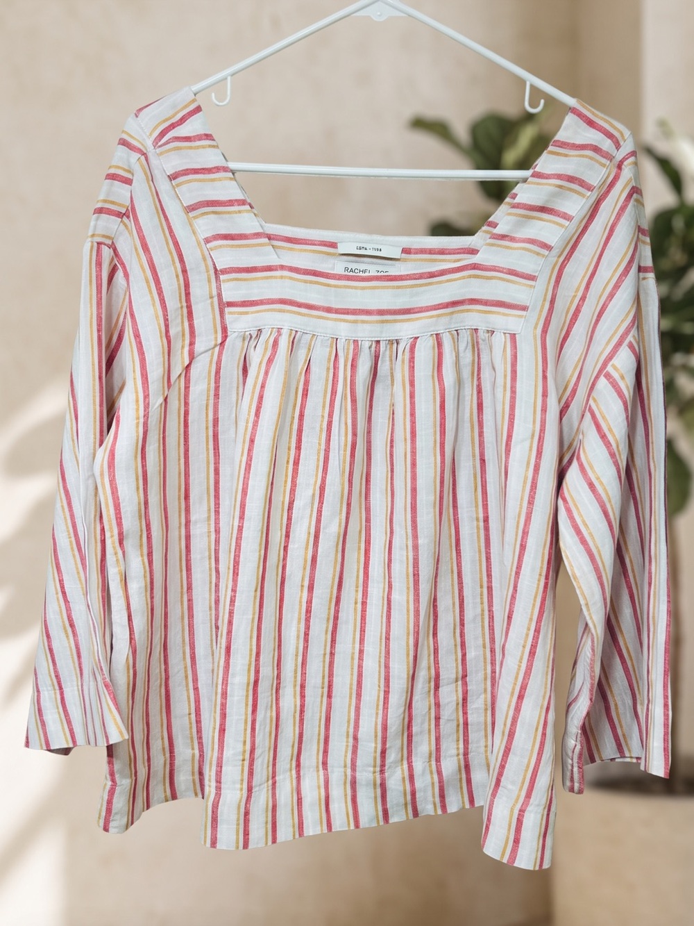 Relaxed Scoop-Neck Striped Tunic in Pink and Yellow